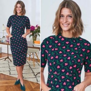 BODEN | Louise Textured Dress Forest Bloom Green Blue Pink Pockets Size8